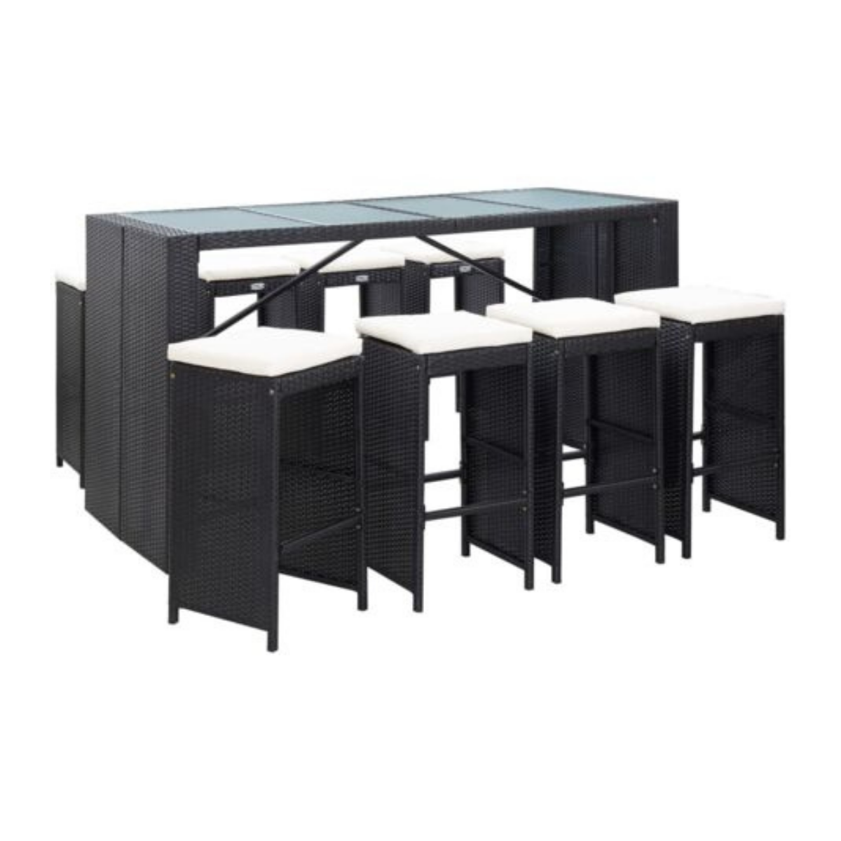 Conjunto de Bar para Jardín 9 Piezas Mesa Alta y Sillas de Ratán Sintético para Exterior