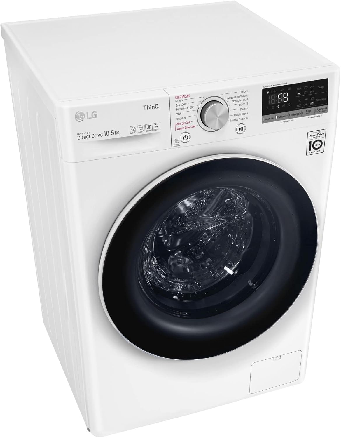 Lavadora LG de carga frontal de 10,5 kg, 1400 rpm, WiFi, inteligencia artificial