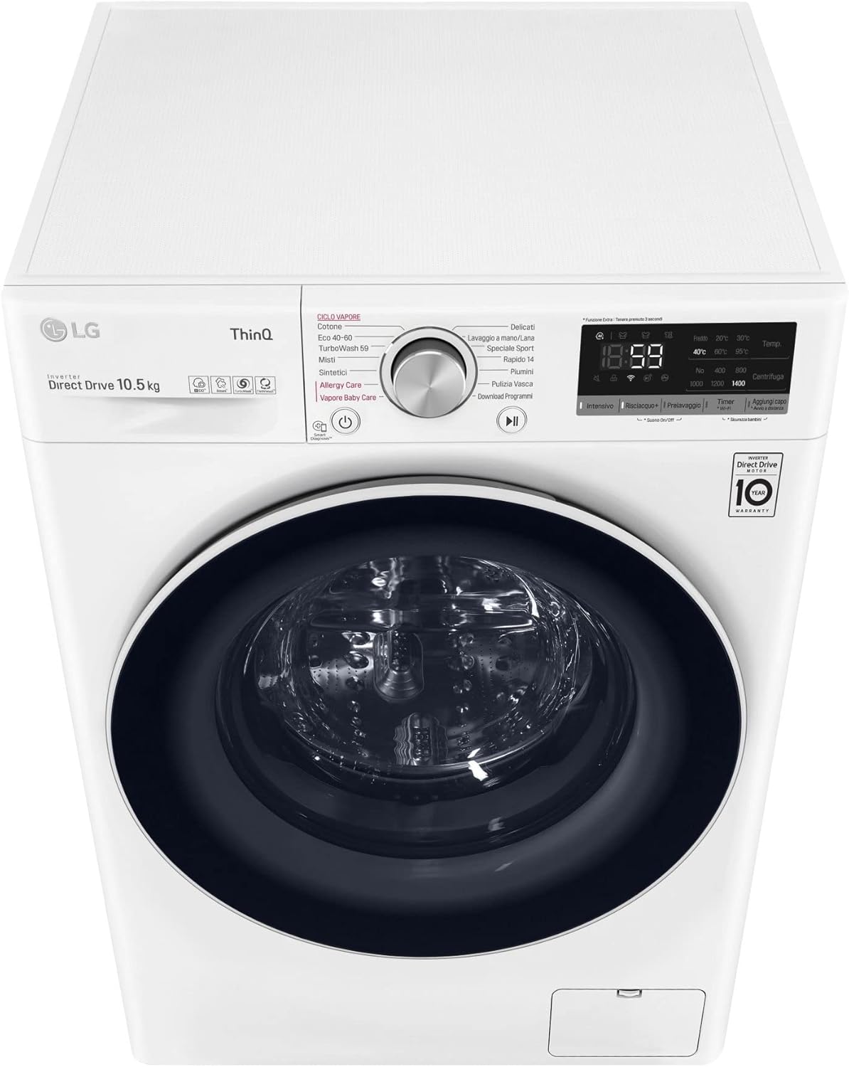 Lavadora LG de carga frontal de 10,5 kg, 1400 rpm, WiFi, inteligencia artificial