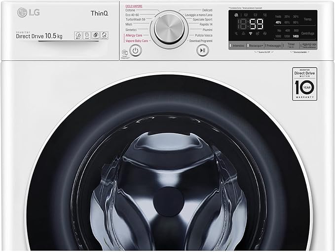 Lavadora LG de carga frontal de 10,5 kg, 1400 rpm, WiFi, inteligencia artificial