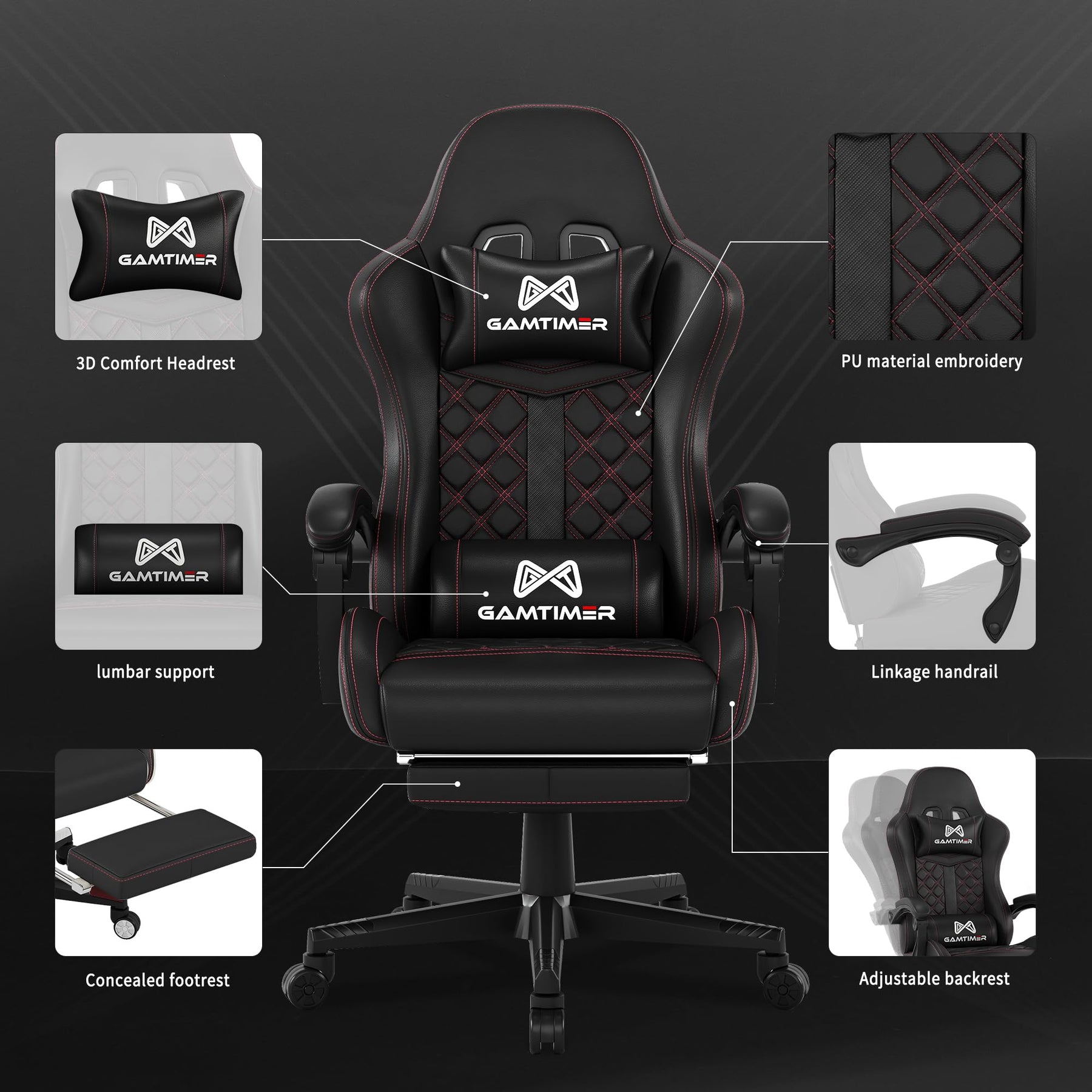 Gamtimer Silla para videojuegos, silla para adultos de 400 libras, silla de conputadora de respaldo alto con reposapiés y reposabrazos vinculados, silla de videojuegos de oficina con soporte lumbar