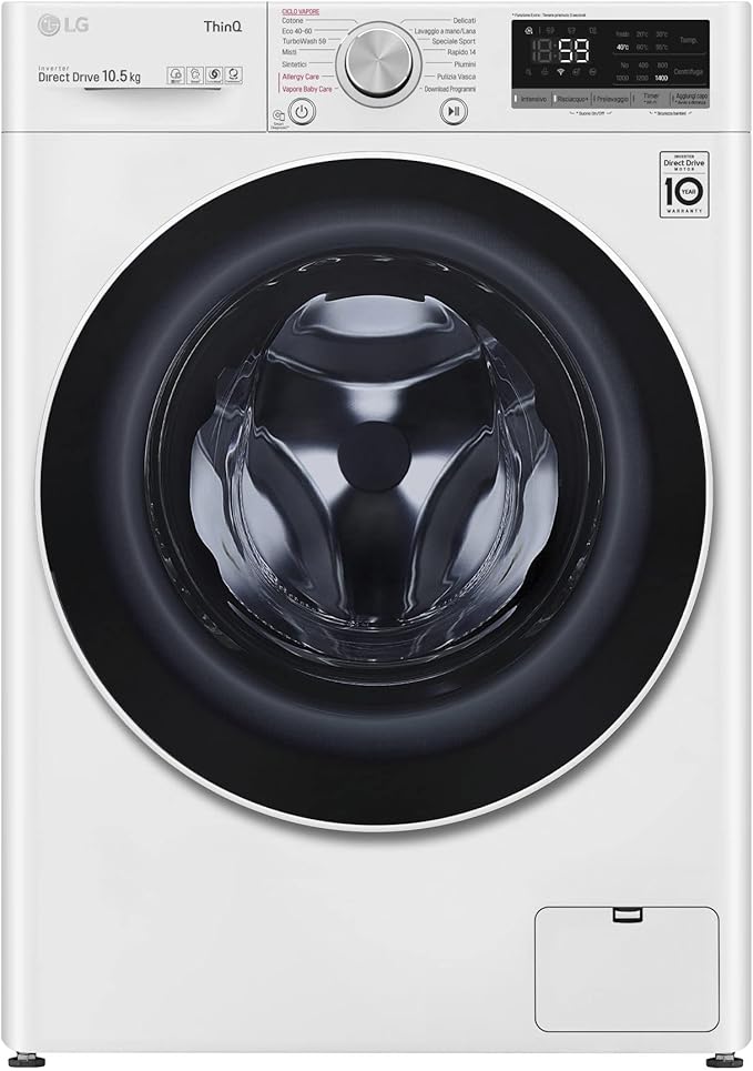 Lavadora LG de carga frontal de 10,5 kg, 1400 rpm, WiFi, inteligencia artificial