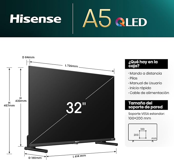 Hisense QLED TV, 32 Pulgadas, Dolby Atmos, Modo Juego, Entrada Tipo C