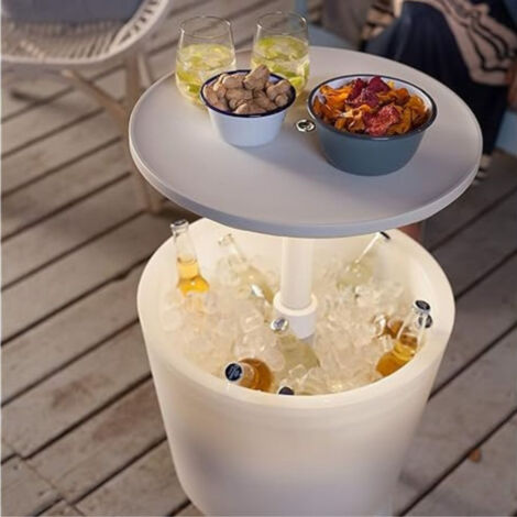 Mesa Nevera Multifuncional 39L con Iluminación LED Mesa Auxiliar Refrigeradora para Terraza y Jardín