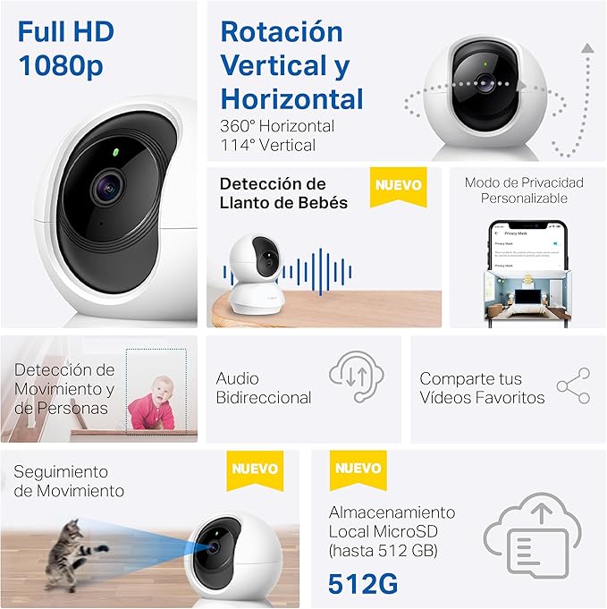 Tapo C200 - Cámara IP WiFi 360° Cámara de Vigilancia FHD 1080p