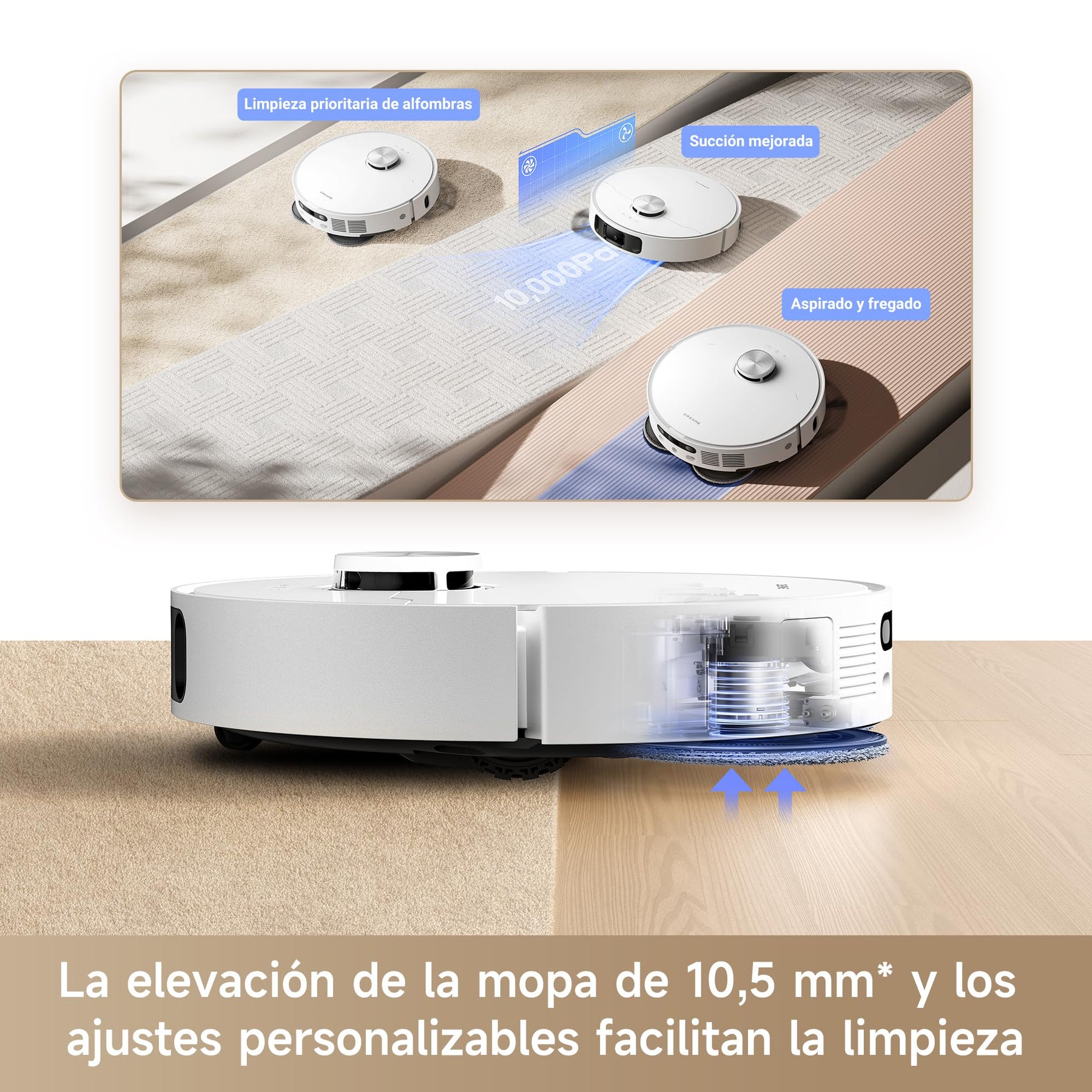 DREAME L10s Ultra Gen 2 Robot aspirador e fregona com RoboSwing MopExtend, 10000 Pa, modo para mascotas, estação base automática, 32 configurações de nível de água, limpieza de alfombras versátil