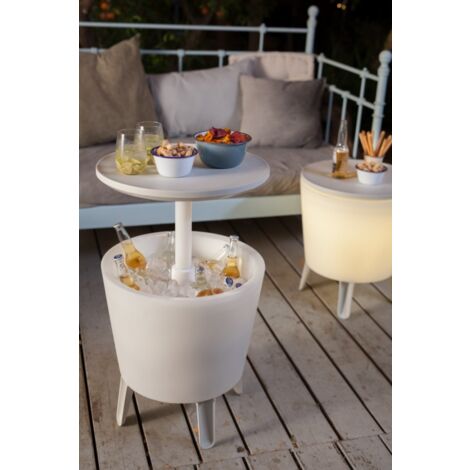 Mesa Nevera Multifuncional 39L con Iluminación LED Mesa Auxiliar Refrigeradora para Terraza y Jardín