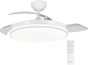 Ventilador de techo LEDUNI con luz y mando a distancia, 3 aspas con motor DC de 30 W + luz LED de 66 W, temporizador, 6 velocidades, aspas retráctiles, 3 temperaturas de luz, función silenciosa para verano e invierno (blanco, 50 cm)