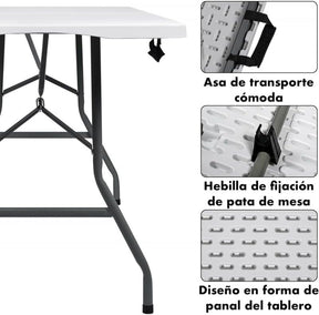 Mesa Plegable Portátil 180x70 cm – Mesa Rectangular para Camping, Jardín, Eventos y Reuniones