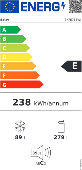 Frigorífico combinado, 203 x 60 cm, Cajón ExtraFresh, Iluminación LED, Blanco, 3KFE763WI [Clase de eficiencia energética E]