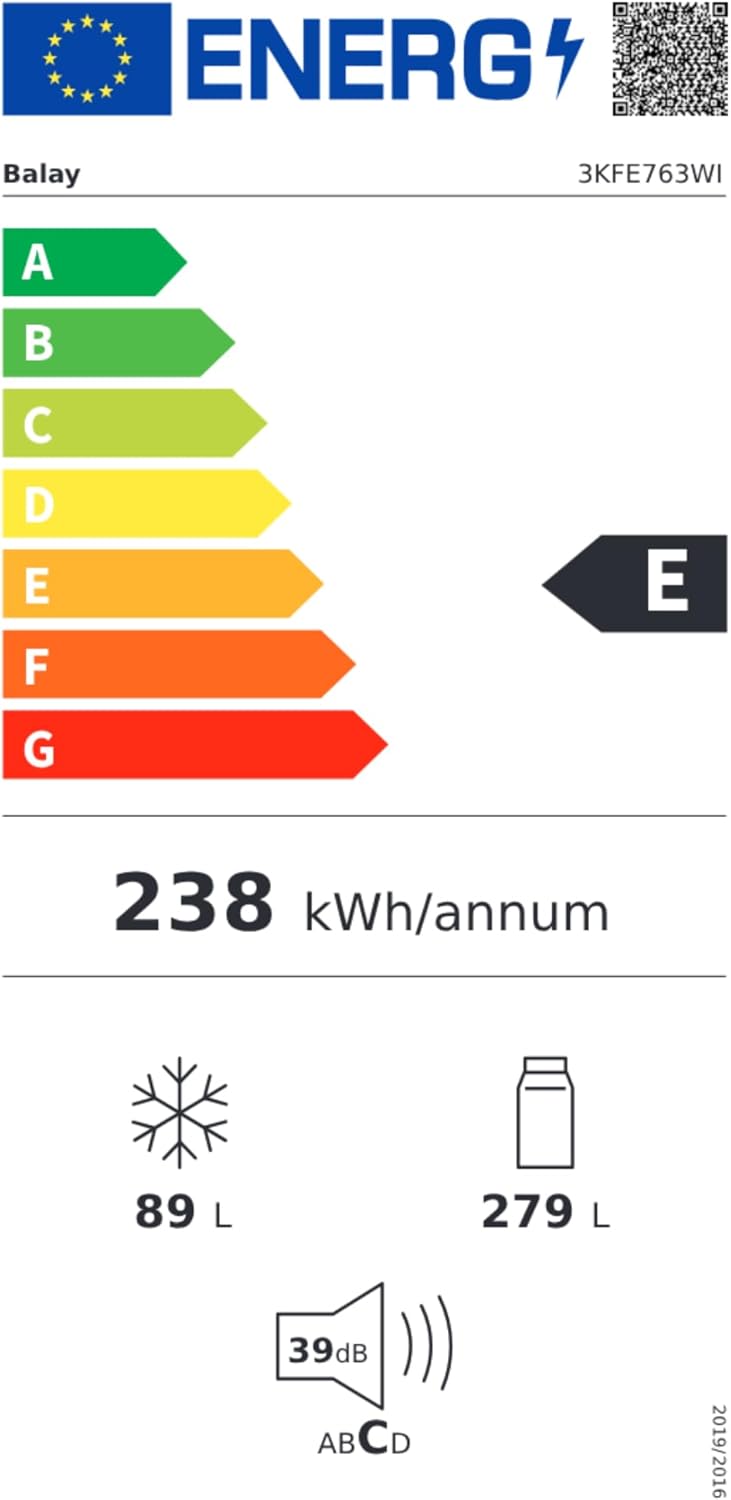 Frigorífico combinado, 203 x 60 cm, Cajón ExtraFresh, Iluminación LED, Blanco, 3KFE763WI [Clase de eficiencia energética E]