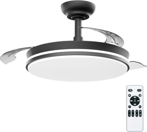 Ventilador de techo LEDUNI con luz y mando a distancia, 3 aspas con motor DC de 30 W + luz LED de 66 W, temporizador, 6 velocidades, aspas retráctiles, 3 temperaturas de luz, función silenciosa para verano e invierno (blanco, 50 cm)