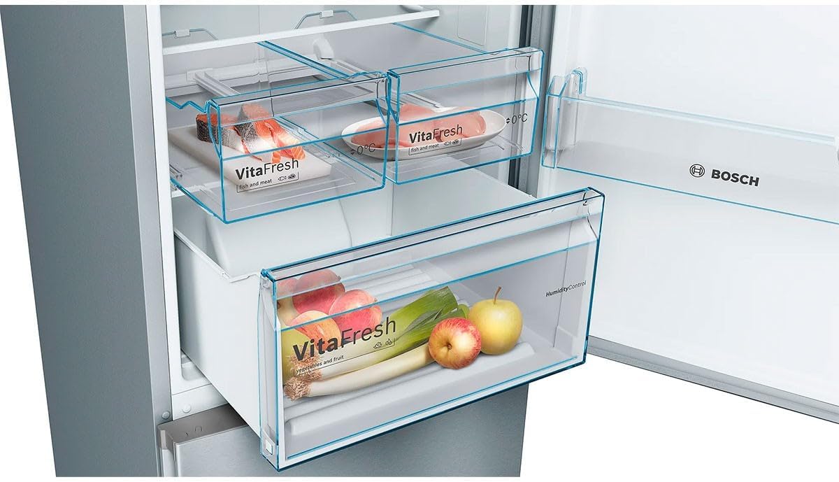 Frigorífico Combi, Libre instalación, Serie 4, VitaFresh, Acero antihuellas, [Clase de eficiencia energética E]