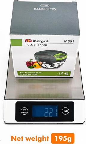 Picadora Manual de Alimentos Multifuncional – Cortador para Cebolla, Ajo y Verduras con Sistema de Tirador