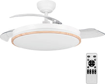 Ventilador de techo LEDUNI con luz y mando a distancia, 3 aspas con motor DC de 30 W + luz LED de 66 W, temporizador, 6 velocidades, aspas retráctiles, 3 temperaturas de luz, función silenciosa para verano e invierno (blanco, 50 cm)