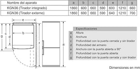 Frigorífico combi, Libre Instalación, VitaFresh Plus con Tirador integrado, 186x60 cm, 326 l, Color Blanco [Clase de eficiencia energética E]