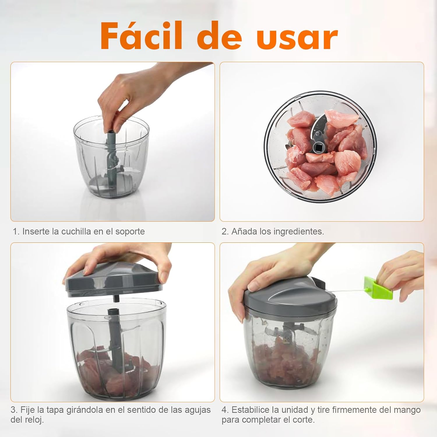 Picadora Manual de Alimentos Multifuncional – Cortador para Cebolla, Ajo y Verduras con Sistema de Tirador