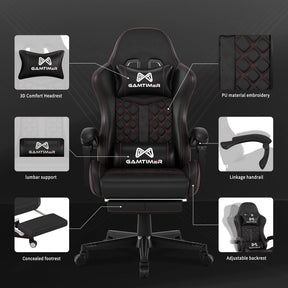 Gamtimer Silla para videojuegos, silla para adultos de 400 libras, silla de conputadora de respaldo alto con reposapiés y reposabrazos vinculados, silla de videojuegos de oficina con soporte lumbar