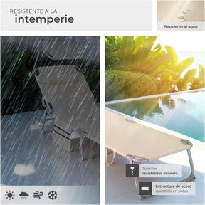 Tumbona Plegable de Jardín de Acero – Reclinable 6 Posiciones con Parasol, Reposacabezas y Bolsillo Lateral