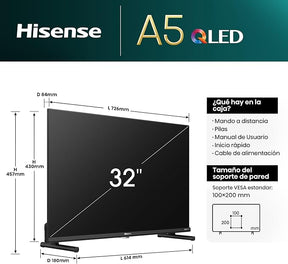 Hisense QLED TV, 32 Pulgadas, Dolby Atmos, Modo Juego, Entrada Tipo C