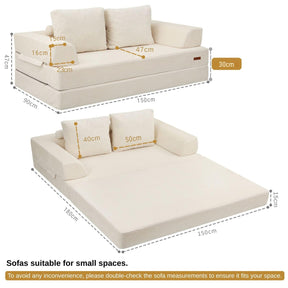 MeMoreCool Sofá-cama conversível, sofá dobrável de veludo con almofadas, sofá sem ossos, confortável sofá de dois lugares para sala de estar e quarto, cor bege