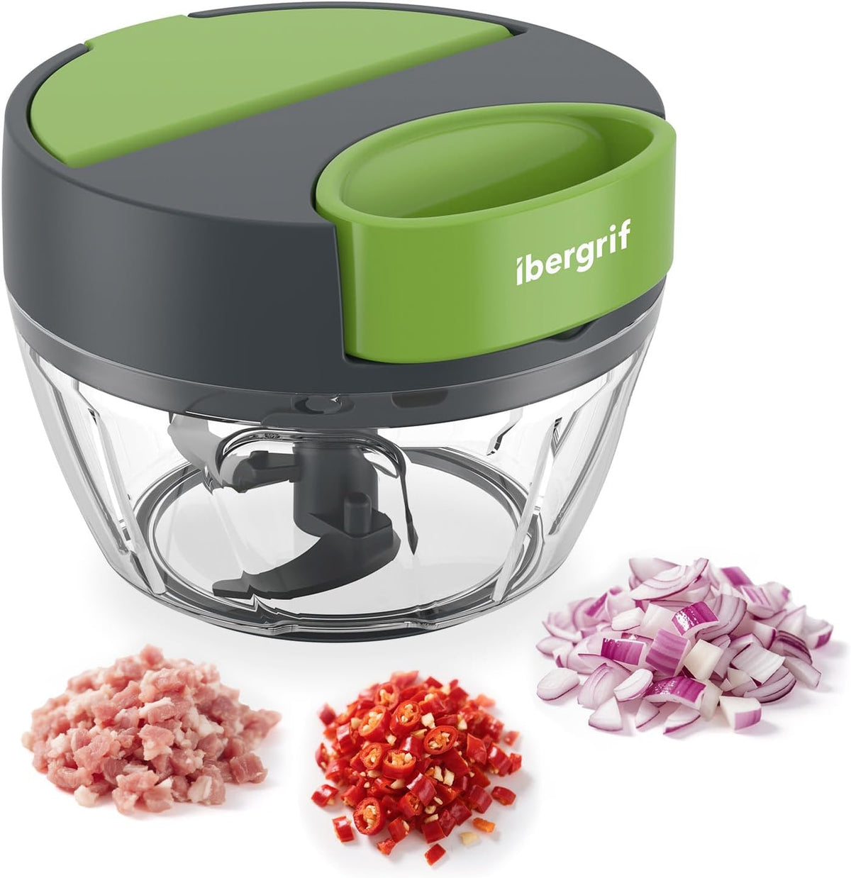 Ibergrif M501 - Picadora manual de alimentos, cortadora multifuncional de cebolla para cocina, libre de BPA, apta para lavavajillas, procesador de alimentos fácil de usar para cebollas, ajo y nueces