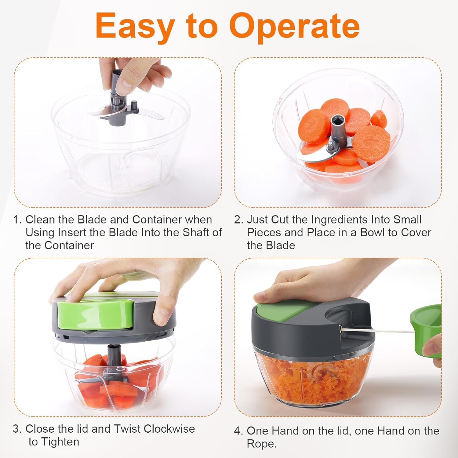 Picadora Manual de Alimentos Multifuncional – Cortador para Cebolla, Ajo y Verduras con Sistema de Tirador