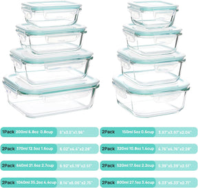 Set de Recipientes de Cristal Herméticos para Alimentos – Envases Reutilizables con Tapas, Aptos para Microondas y Lavavajillas (15 paquetes)