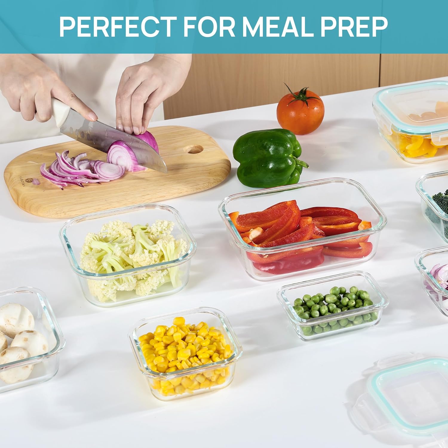 Set de Recipientes de Cristal Herméticos para Alimentos – Envases Reutilizables con Tapas, Aptos para Microondas y Lavavajillas (15 paquetes)