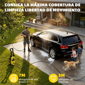 Hidrolimpiadora de Alta Presión 120 Bar – 380 L/h, Manguera 7 m, Bomba de Aluminio y Radio de Acción 12 m