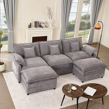 108" U-Shaped Modular Sofá, 3-Seater Sectional Couch, Cloud Couch with Movable Ottoman, Deep Seat Sofás for Living Room (Soft Pink, 108" - U Shape)