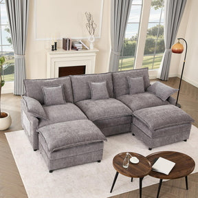 108" U-Shaped Modular Sofá, 3-Seater Sectional Couch, Cloud Couch with Movable Ottoman, Deep Seat Sofás for Living Room (Soft Pink, 108" - U Shape)