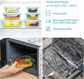 Set de Recipientes de Cristal Herméticos para Alimentos – Envases Reutilizables con Tapas, Aptos para Microondas y Lavavajillas (15 paquetes)